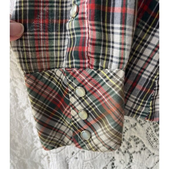 Vintage Border Town Plaid Western Pearl Snap Button Up Shirt Size Medium - Picture 5 of 6